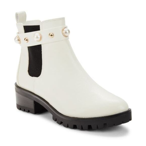 Karl Lagerfeld Pola Faux Pearl Studded Chelsea Boots 8.5 - Picture 1 of 9
